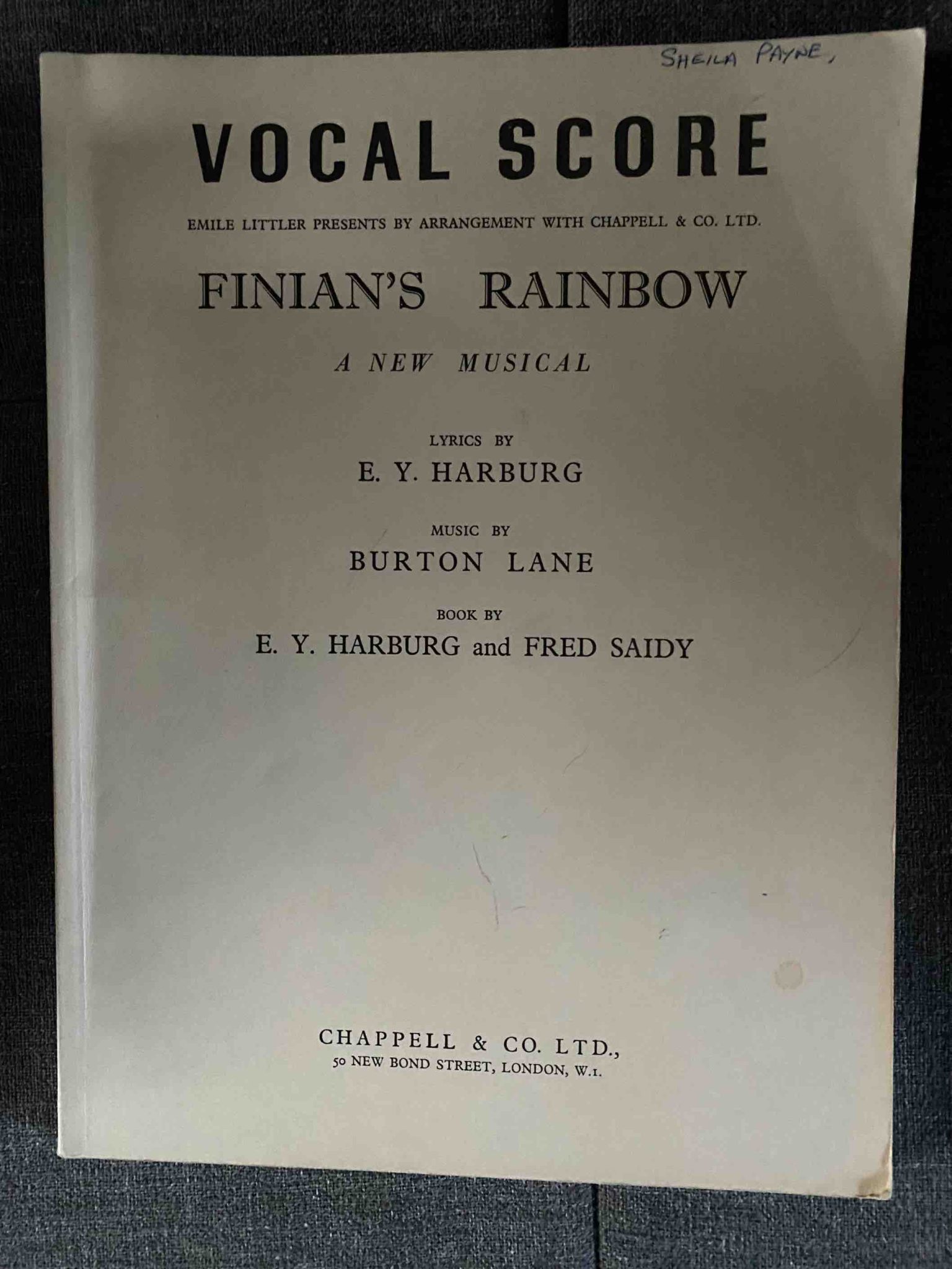 FINIAN'S RAINBOW by E Y Harburg, Burton Lane and Fred Saidy - VOCAL SCORE