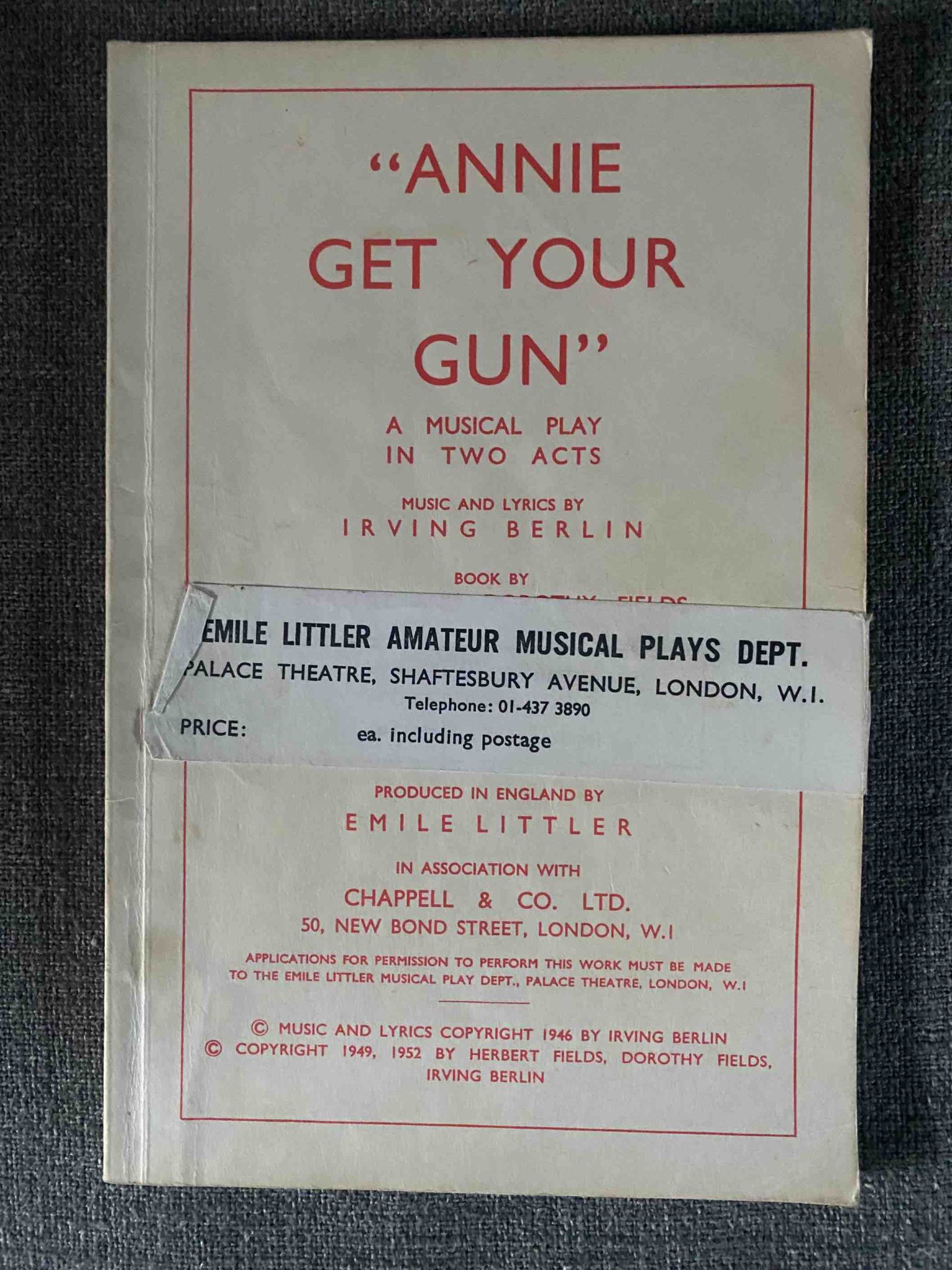 ANNIE GET YOUR GUN by Irving Berlin - LIBRETTO