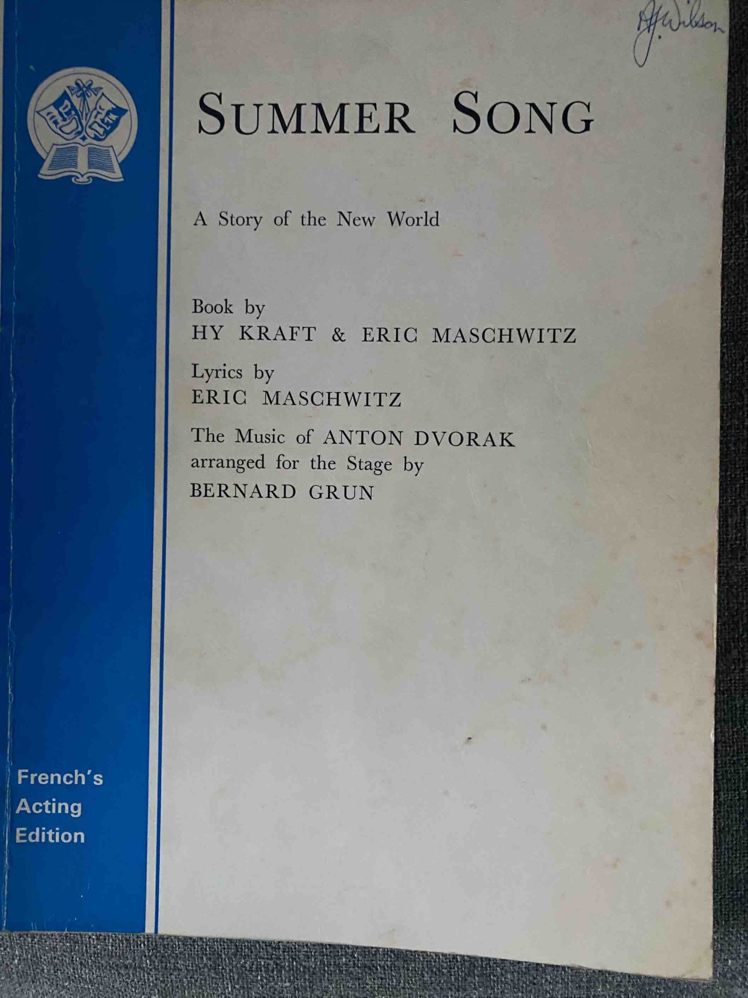 SUMMER SONG by HY Kraft, Eric Maschwitz, Anton Dvorak - LIBRETTO